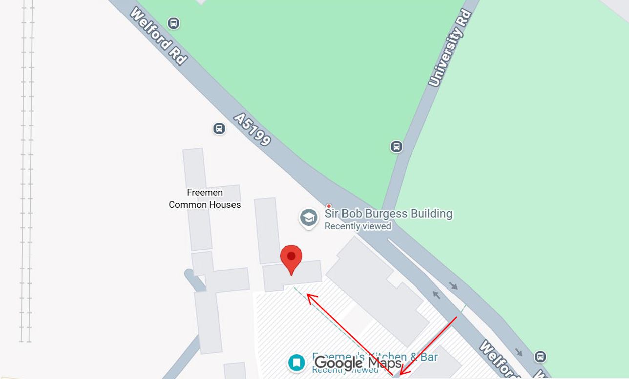 Access SBB by crossing Welford Road at the pedestrian crossing and then turning right after passing Fremen's Kitchen and Bar.